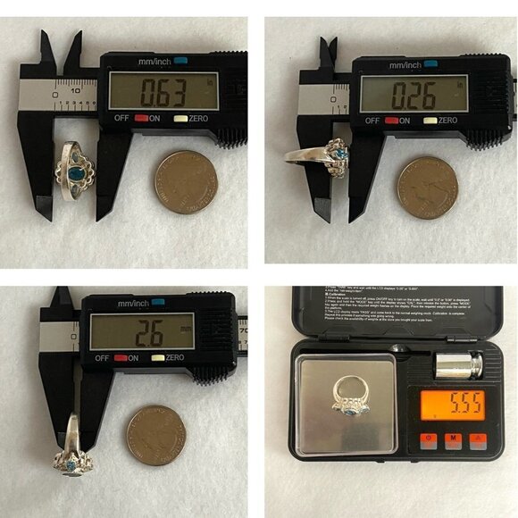 Sterling Silver 925 Blue White Topaz Multi Gemstone Stone Floral Ring Sz 6.75 - Picture 10 of 16